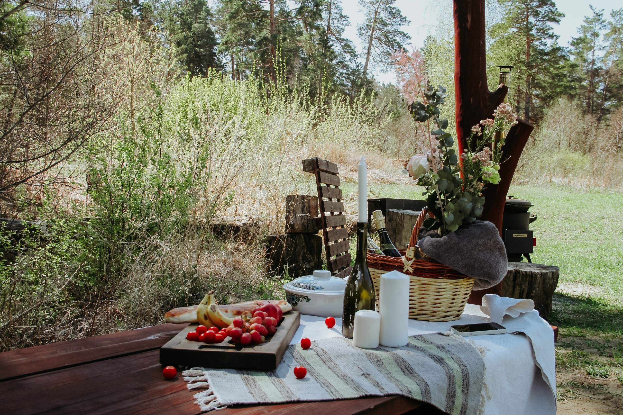 Домики на базе отдыха «Голубые озера» на фоне леса